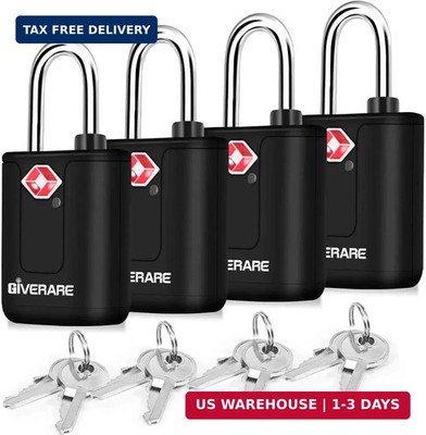 4 Pack TSA Approved Travel Luggage Locks with Keys, Keyed Suitcase Padlock, Zipp