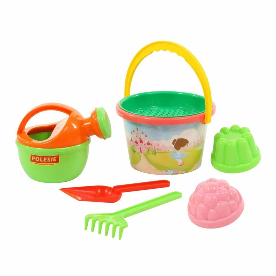 Polesie Sandspielzeug Set 0658 Eimer Schaufel Gießkanne Förmchen Rechen 6-teilig