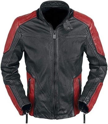 Suicide Squad Will Smith dead shot Biker Black and Red Leather jacket