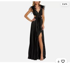 Mac Duggal Feather Cap Sleeve Open Back Gown Size 4