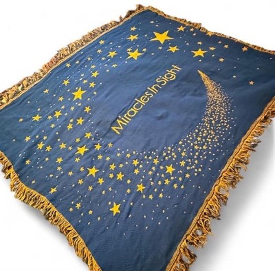 NEW Vintage Miracles In Sight Celestial Stars Throw Blanket Blue Gold Tapestry