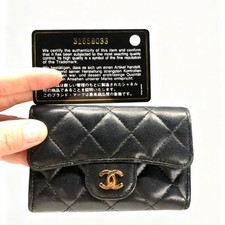 Chanel Classic Flap Card Holder, Black Quilted Lambskin, Gold CC Logo, Genuine