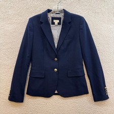 J Crew Schoolboy Blazer 0 Womens Navy Blue Wool Blend Gold Crest Buttons Lined