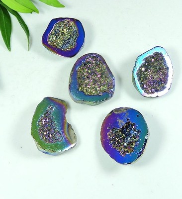 25-30 MM Regenbogen Titan Aura Achat Druzy Fancy Lose Edelstein 5 Stck. Lot