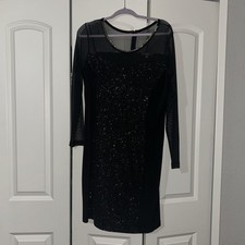 NY Collection Sparkly Mesh Dress Women’s L Black Sequin