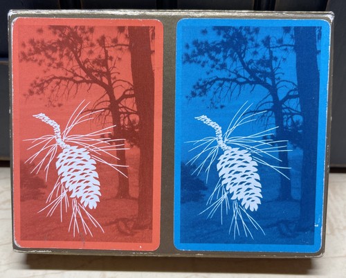 Vintage Lord Baltimore Linen Finish Double Deck Playing Cards Pine Cone Trees - Picture 4 of 10