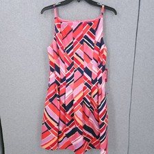 Vince Camuto Printed Square Neck Sleeveless A Line Multi Dress Womens Size 10