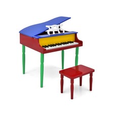 30-Key Wood Toy Kids Grand Piano with Bench and Music Rack-Multicolor - Color: M