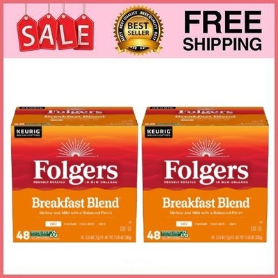 2 Box Folgers Breakfast Blend, Mild Roast Coffee, Keurig K Cup Pods, 48 Ct Box
