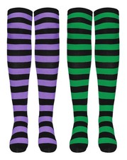 Knee High Striped Socks - Halloween Costumes Witch One Size, Purple  Green