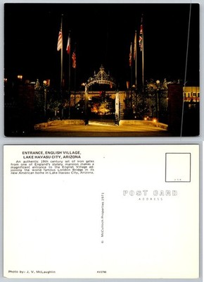 English Village Entrance Gates Lake Havasu City AZ Postcard 1971