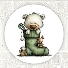 Christmas Polar Bear in Stocking Stickers Round Matte Labels Seals