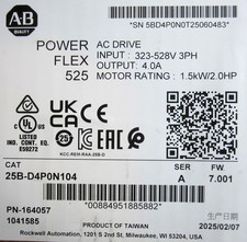 Allen-Bradley PowerFlex 525 AC Drive 1.5kW 2.0HP 170-264V Input