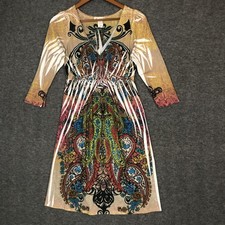 J Rouge Dress Womens M Multicolor Paisley Floral Boho 3/4 Sleeve VTG Y2K USA