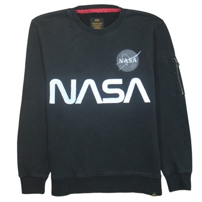 Alpha Industries Herren Schwarz NASA Logo Pullover Sweatshirt L