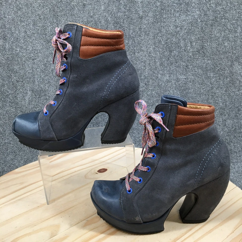 Botas John Fluevog Mujer 8 Summit Tacones Curvos Plataforma Botín Azul Gamuza Foto 2 de 4
