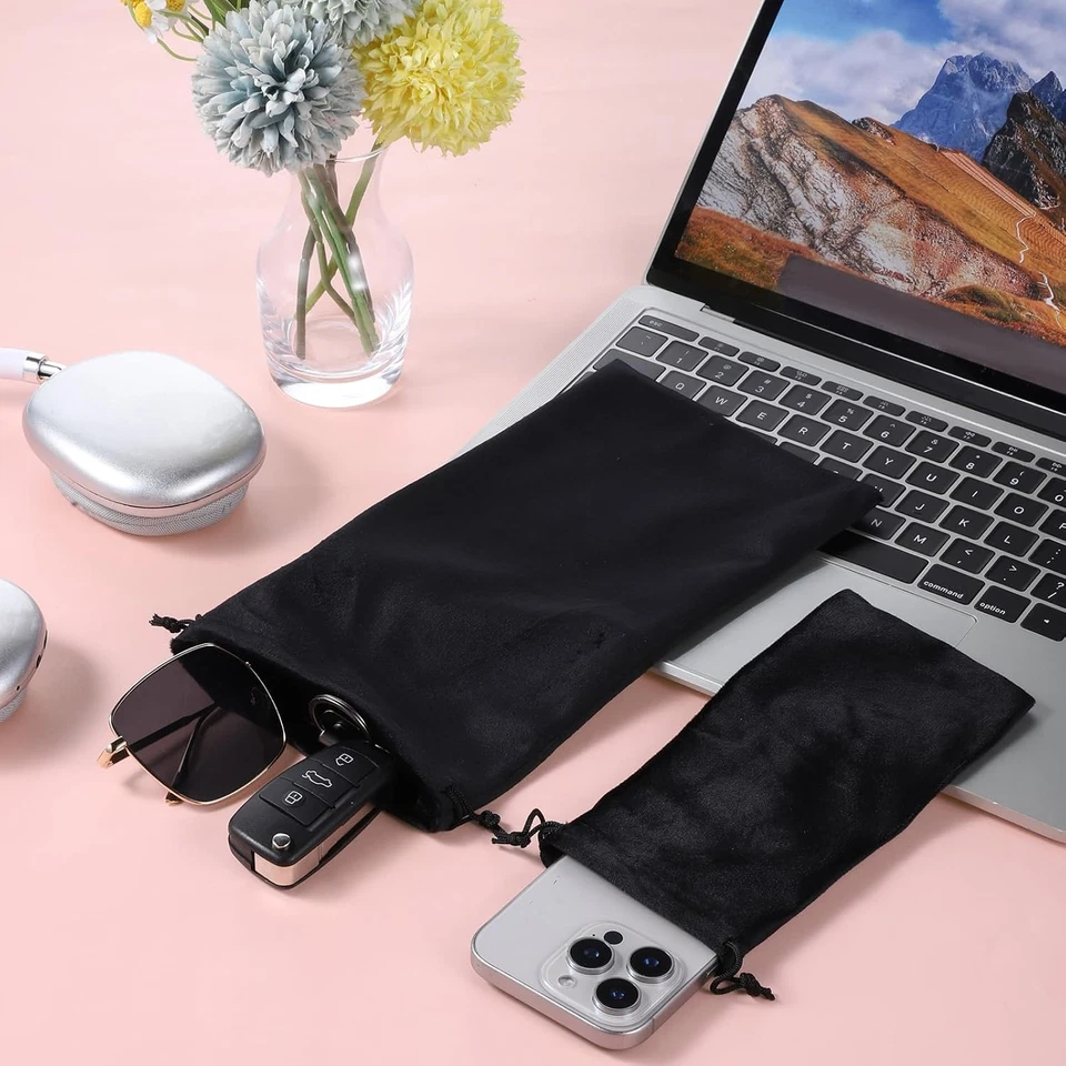 Velvet Drawstring Toy Storage Bags, 6 Pcs Adjustable Organizer Pouches, Black - Image 4 of 4