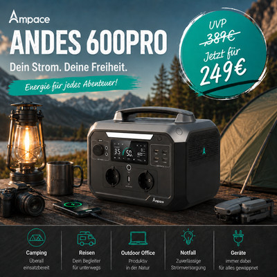 Ampace Andes 600Pro Tragbare Powerstation Camping Solarspeicher 584Wh 600W