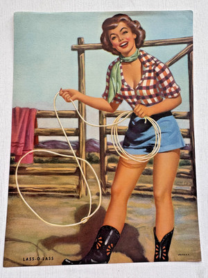 1955 Pinup Girl Picture Farm Girl with Lasso- Lass-O-Lass by Edward D'Ancona