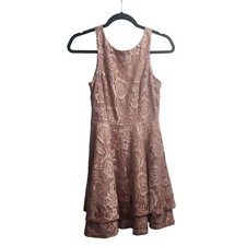 Pink Lace Fit Flare Dress XS Sleeveless Ruffle Hem Party