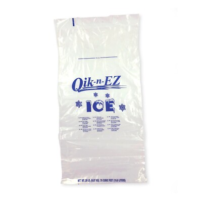 Ice Bags 20 lbs - Qik-n-EZ ICE - 20 lb Plastic Wicket - 500 Bags