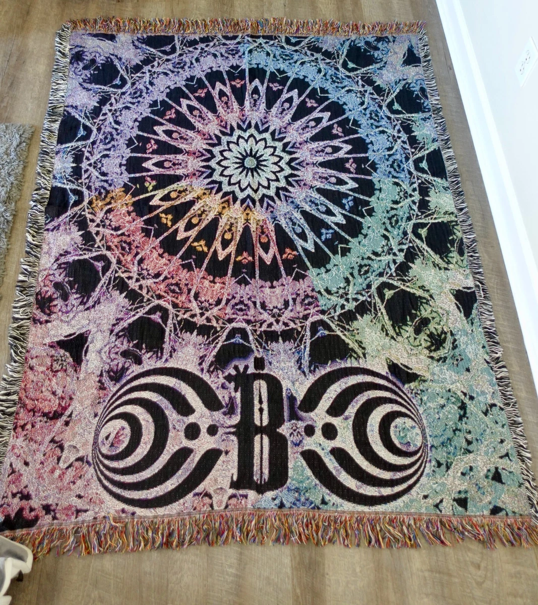 Hand Woven Rainbow Mandala Psychedelic Bonnaroo Tapestry Throw Blanket Sacred