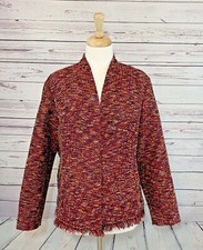 Coldwater Creek Open Front Blazer Jacket Petite Large Burgundy Orange Fringed