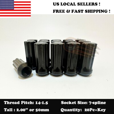20PC+SECURITY KEY 14X1.5 FOR FORD 5 LUG WHEEL BLACK 2'' TUNER SPLINE LUG NUTS