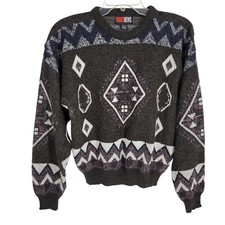 Vintage Chunky Knit Sweater Large 90  s Aztec Geometric Grandpa sweater diamond