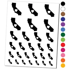 California State with Heart Temporary Tattoo Water Resistant Set