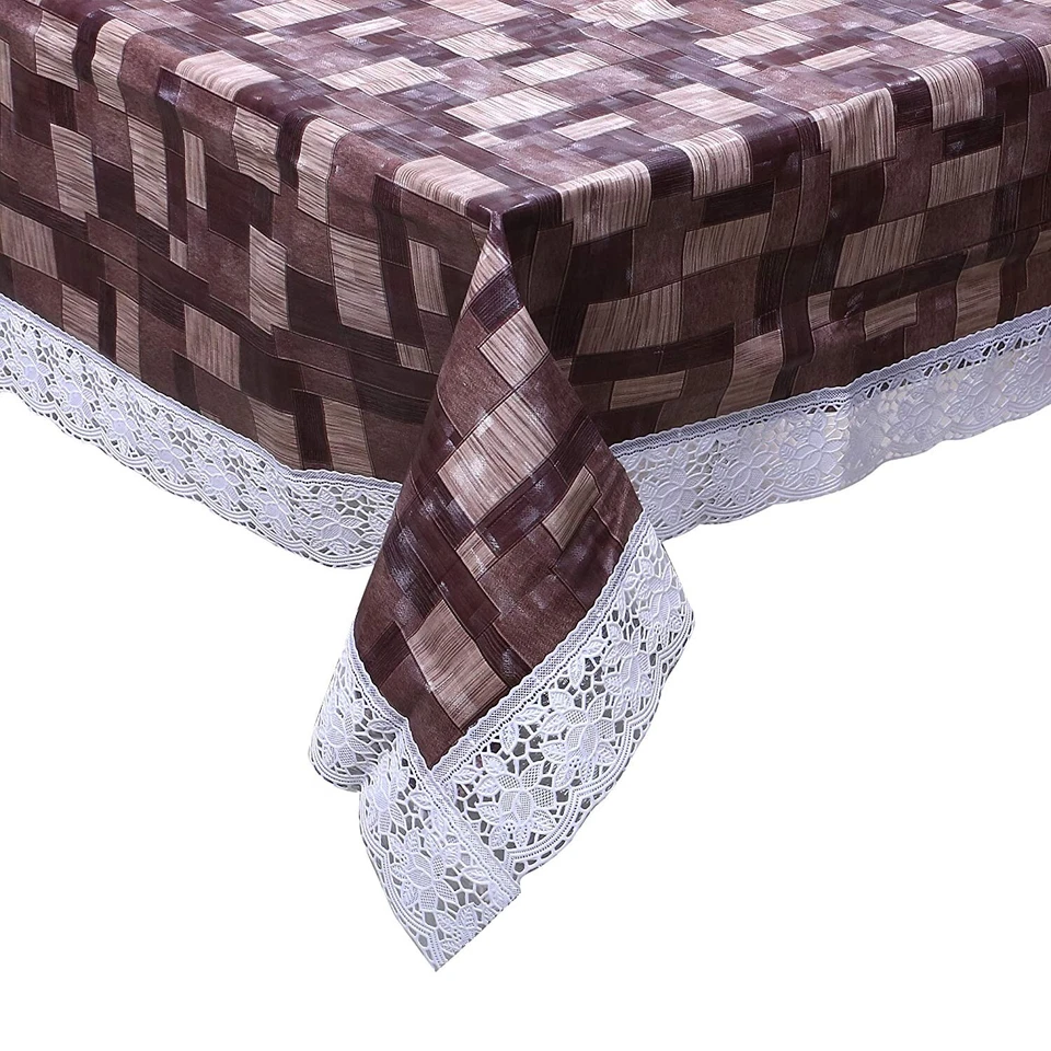 Checkered Design PVC 6 Seater Dining Table Cover 60"x90" Brown US - Image 3 of 4