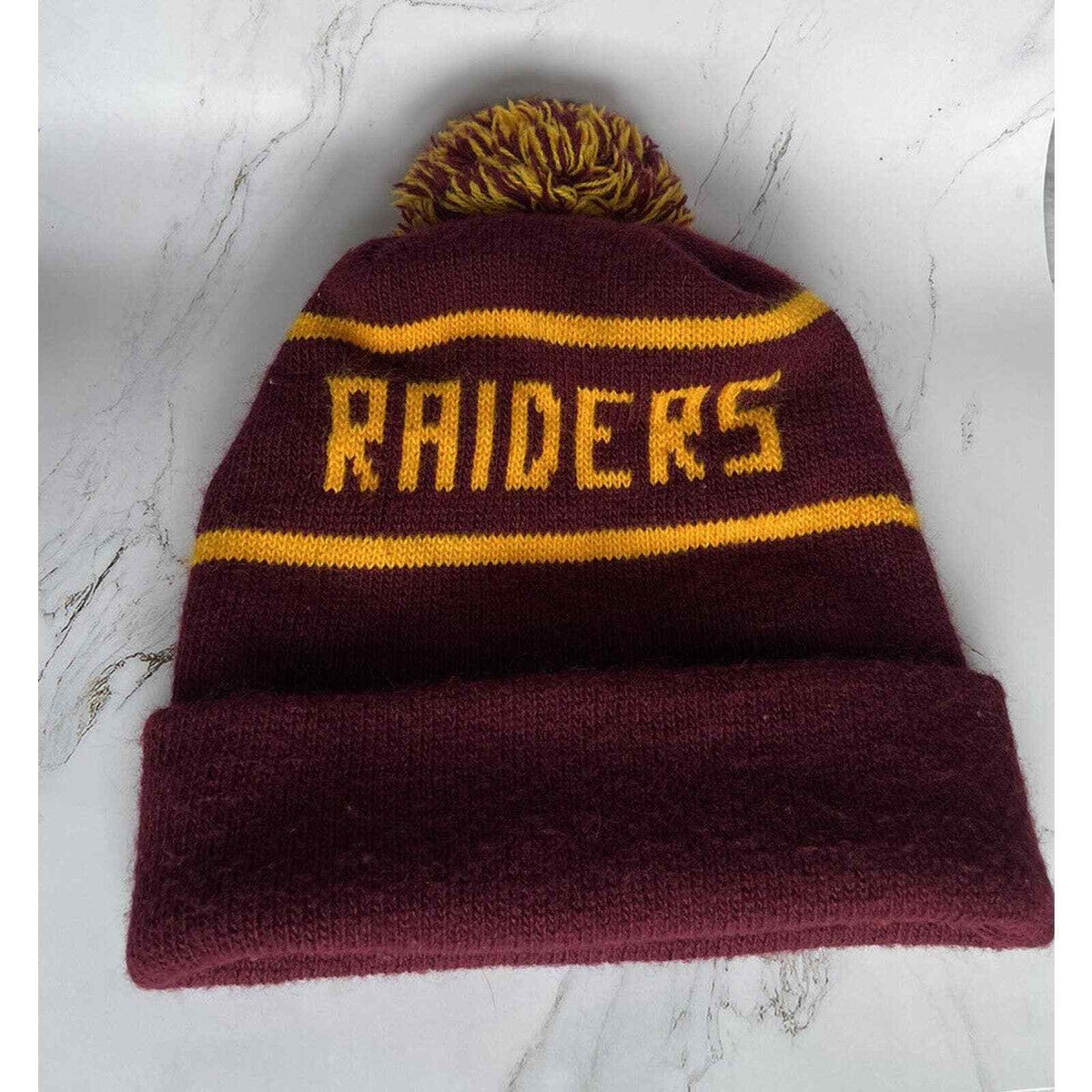 Raiders Hat Winter Ski Cap Maroon Yellow One Size Unisex