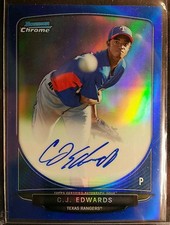C.J. Carl EDWARDS 2013 BOWMAN CHROME BLUE REFRACTOR RC AUTO #060/150 CUBS!
