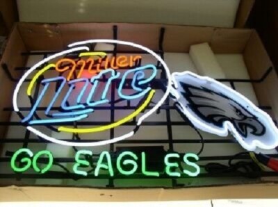 US STOCK Miller Lite Beer Philadelphia Eagles Go 24''x20'' Neon Sign Lamp Light