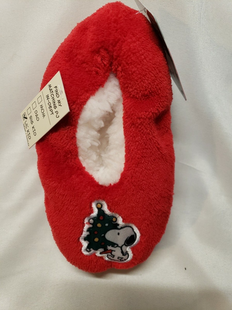 Peanuts Snoopy Christmas Slippers Snuggle Toes Non-Slip Fits Kids