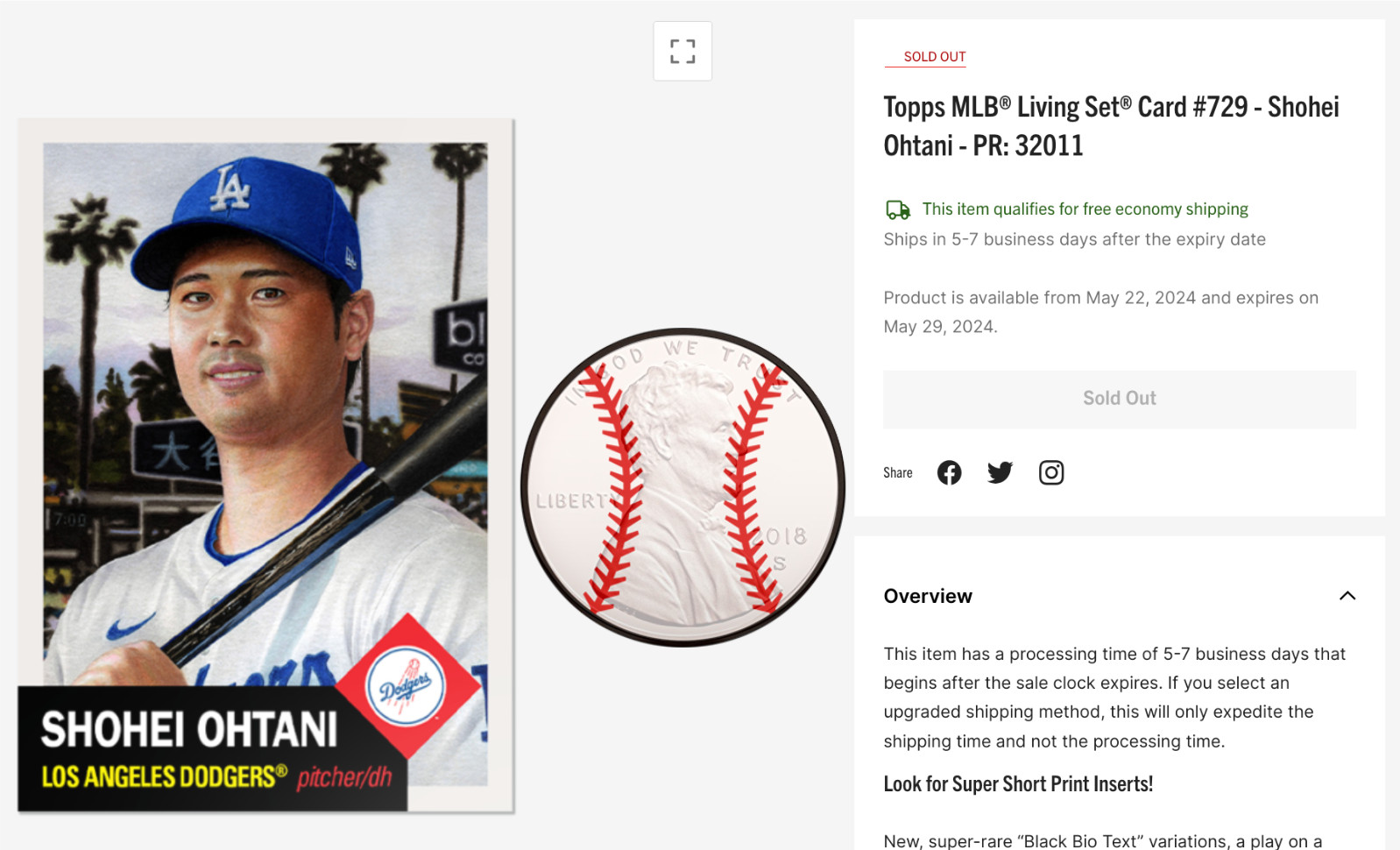 Shohei Ohtani 2024 Topps Living #729⚾⚾⚾Short Print SP⚾⚾⚾LA Dodgers⚾⚾ThePennyGame