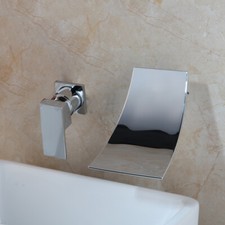Modern Waterfall Wall Mount Mixer Widespread Contemporary Bathroom Sink Faucet