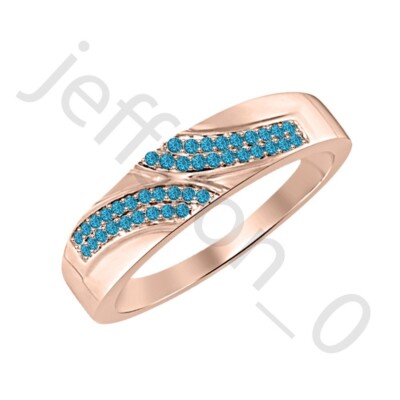 0.40 Ctw Created Swiss Blue Topaz 14K Rose Gold Over Anniversary Band Men's Ring