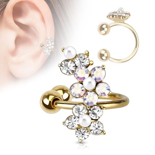 Finto Piercing Orecchio Dorato Fiore