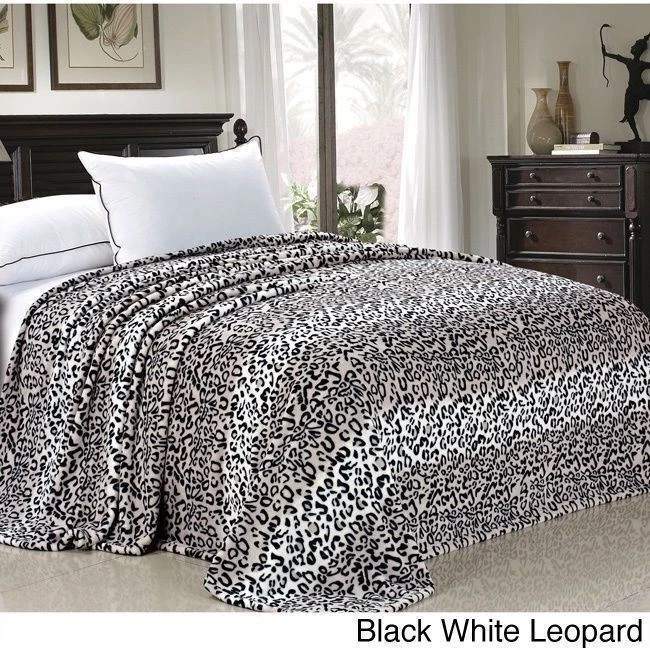 Black White Leopard Fleece Blanket Twin Full Queen Bed Animal