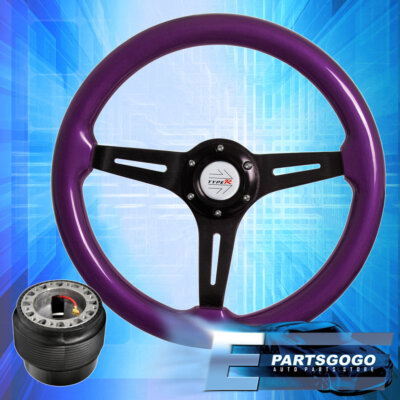 345mm Purple Wood Black Center Deep Dish Steering Wheel + Hub For 89-05 Eclipse