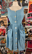 Vintage Women's 50s-60s Blue Sleeveless Scoop Neck Spring Shirtdress XS
