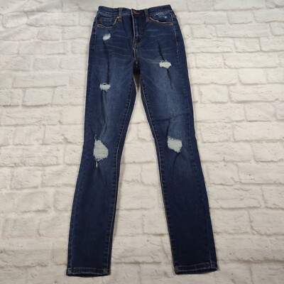 Forever 21 womens jeans high rise distressed rip skinny jeans blue