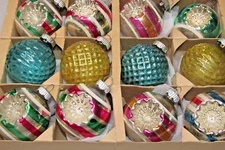 Lot Vintage Glass Double Indent Mica GOLF BALL Christmas Ornaments Shiny Brite