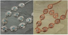Long Western Concho and Faux Turquoise Necklace and Earring Set- Choose Color