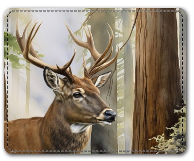 Faux Leather Mouse Pad 8''x10''-Smooth, Soft Surface, Bright Color-Deer in Woods 1