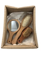 SET BAGNO TOILETTE IN LEGNO NATURALE SPAZZOLA SPECCHIETTO SPAZZOLINO IN SETOLE