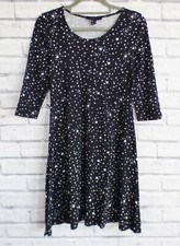 Black Star Print 3/4 Sleeves Mini Skater Dress Size 8