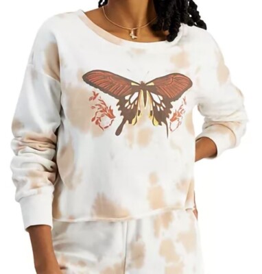 GRAYSON THREADS Graphic Cropped Sweatshirt Juniors Large Raw Hem Fleece Line NWT