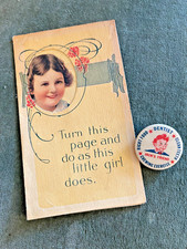 1915 MECHANICAL TRADE CARD BRUSH TEETH COLGATE TOOTHPASTE+ JACK'S FRIEND PINBACK